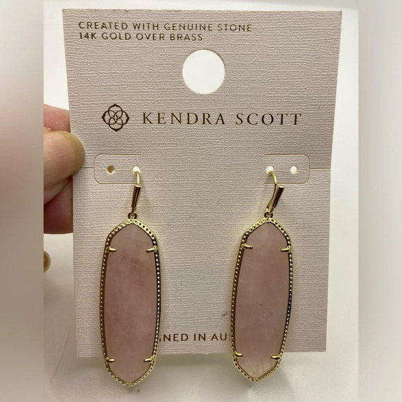 KENDRA SCOTT Elle Genuine Rose Quartz Stone Dangle Drop Earrings Classic NEW NWT - Picture 2 of 8